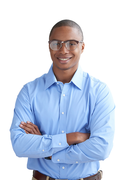 A confident Ruach team member smiling with arms folded
